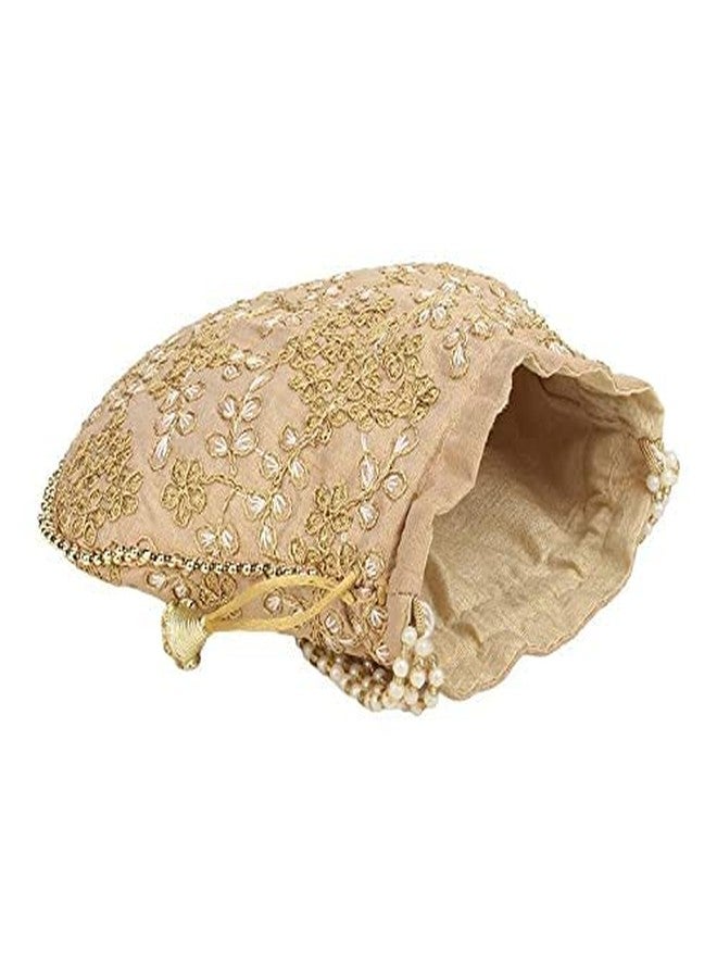 Atipriya Rajasthani Style Royal Clutch Silk Batwa Bag Wristlets Ethnic Potli For Women's Zari Work Potli Bridal Potli(golden) - Image 2